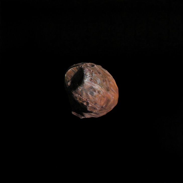 Frank J. Schäpel "Phobos. Mars-Mond" 2009 Maßstab 1- 69.500 : Öl + Asphalt:Leinwand, 110 x 110 cm © F.J. Schapel